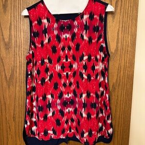 Willi Smith Red and Navy Patterned Blouse